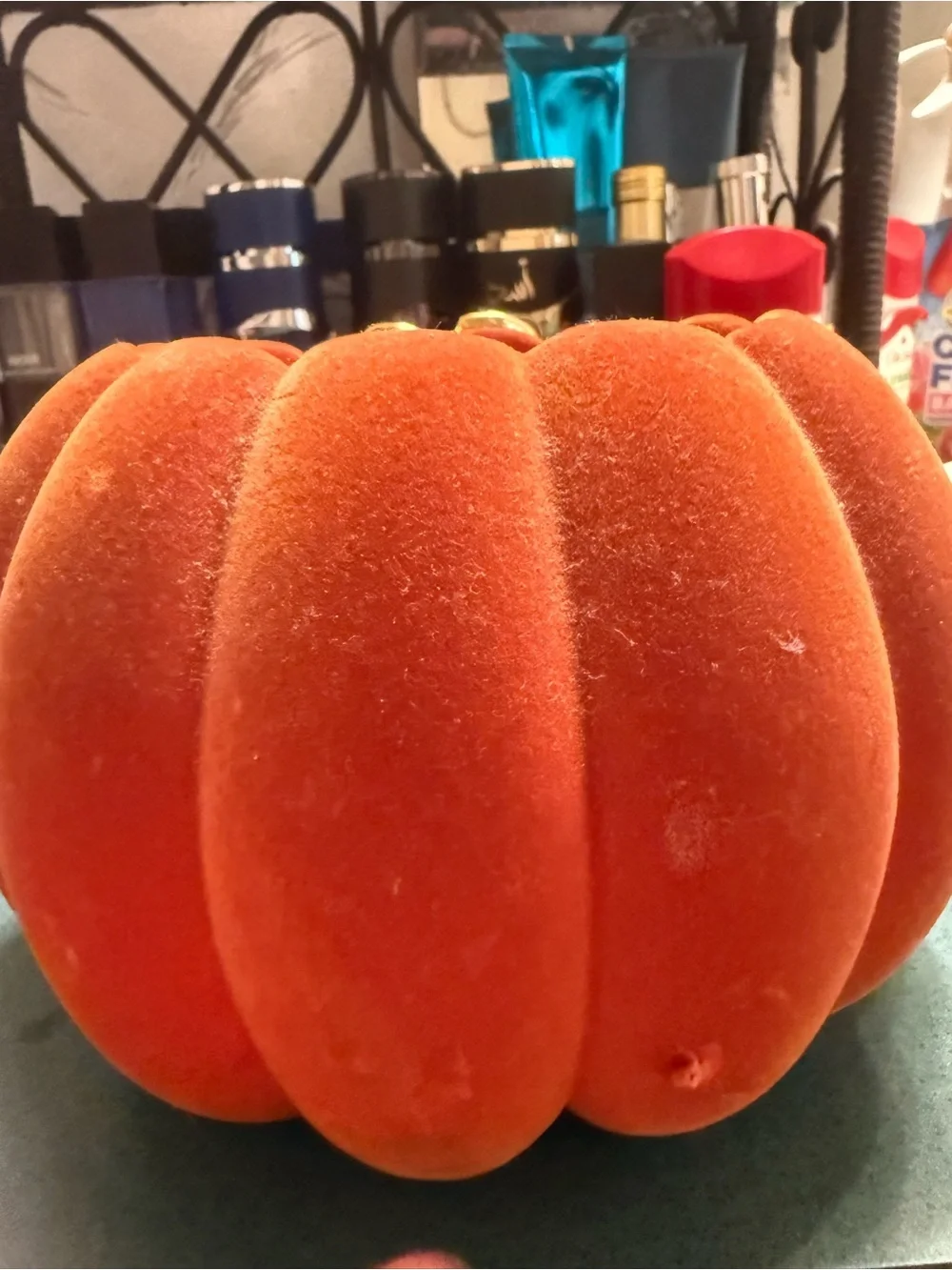 Bath & body Works  Velvet Orange Decorative Pumpkin with Gold Leaf Accent